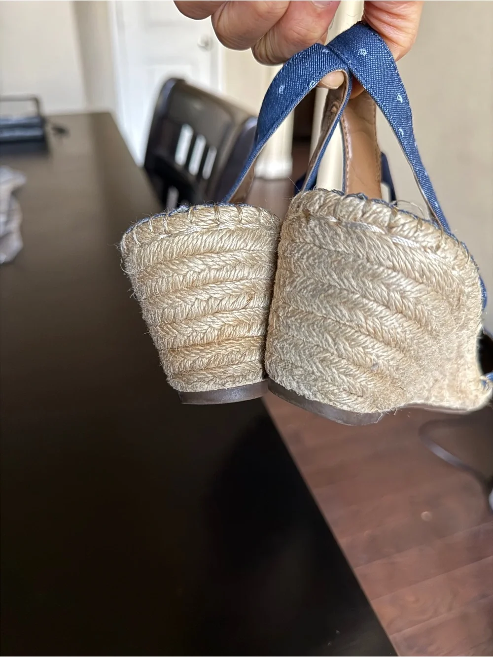 Clarks Navy Espadrille Slingback Flats with Tiny Dot Print